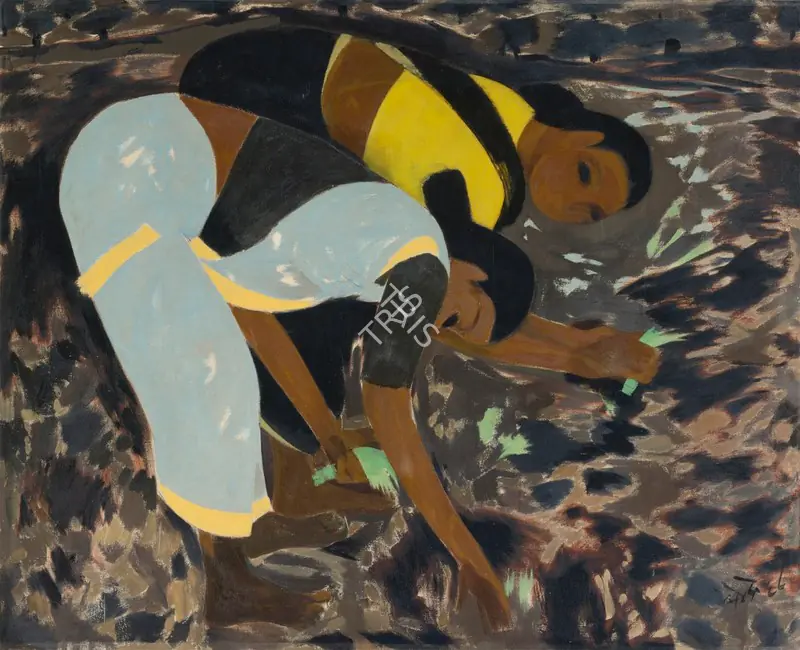 Bendre, N.S. (Artist). Untitled (Two Women Working). Oil on canvas, 1968 | Painting | FineArts | 00646133