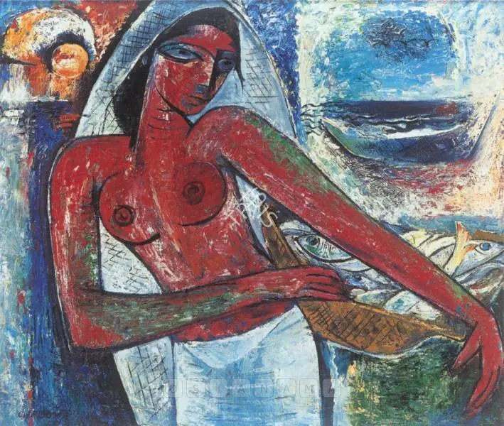 Doss, Anthony (Artist). Fisher Woman. Oil on canvas laid on board, 1957 | Painting | FineArts | 00598523