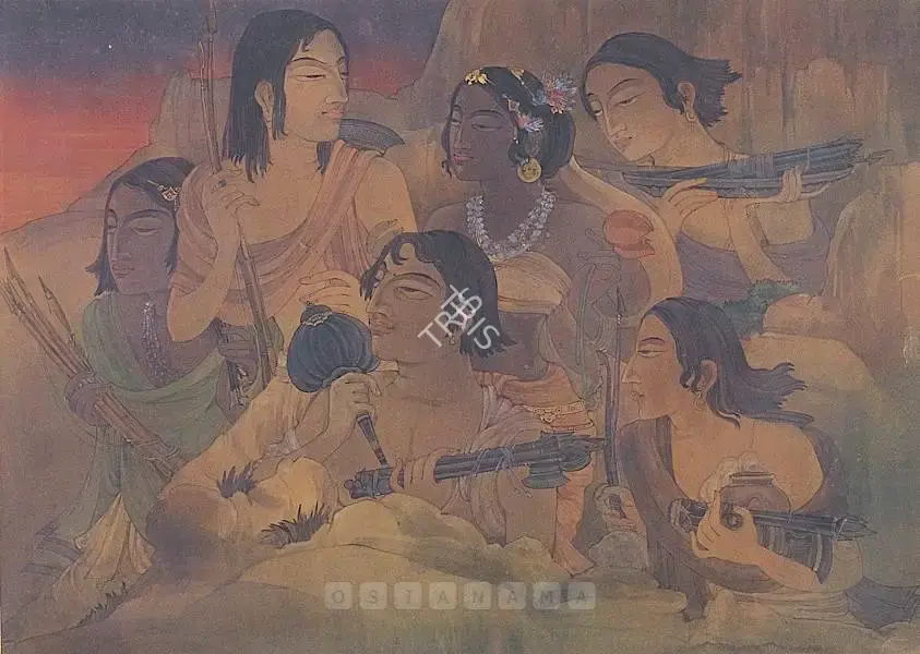 Vijaiwargiya, Ramgopal (Artist). Draupadi And The Five Pandavas, late 1930s / early 1940s | Painting