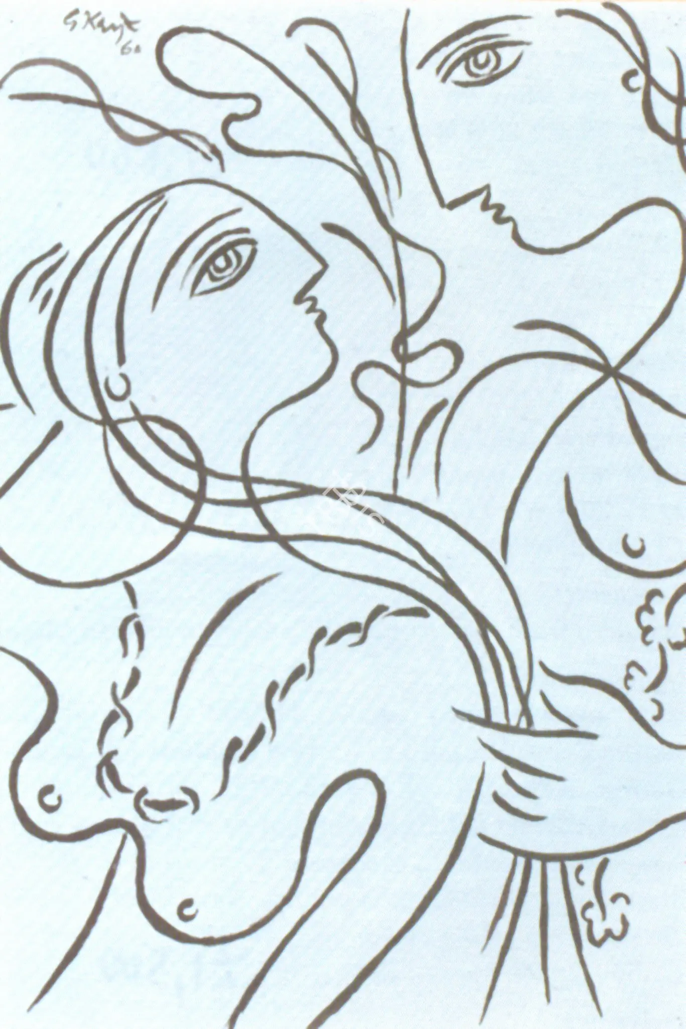 Keyt, George (Artist). Radha And Krishna, 1960 | Drawing