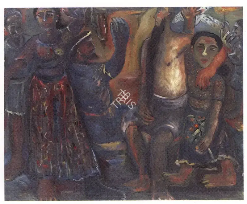 Malani, Nalini (Artist). Philosopher and Tramps. Oil on canvas, n.d. | Painting  | 00876866
