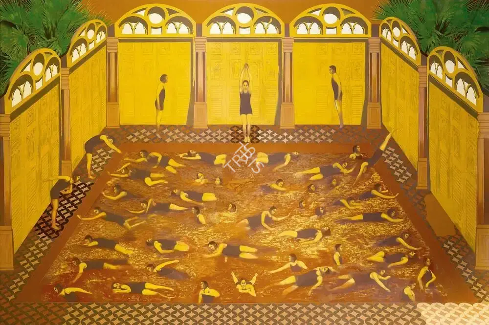 Sharma, Nataraj (Artist). Swimmers Manual (Remix). Mixed media and oil on canvas, n.d. | Painting | FineArts | 00358034