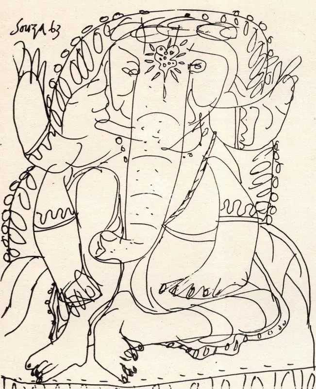 Souza, F.N. (Artist). Ganesh. 1963 | Art Heritage 6, 1986-1987 | Drawing | FineArts | 00530211