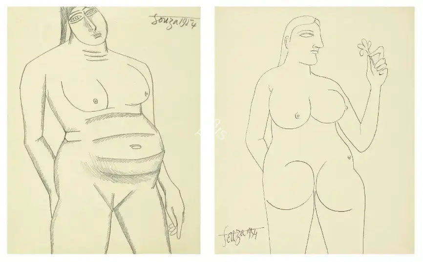 Souza, F.N. (Artist). Untitled (Standing Nude), 1954 | Graphic Art