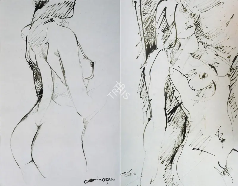 Naqsh, Jamil (Artist). Standing Female Nude; Leaning Female Nude, n.d. | Drawing