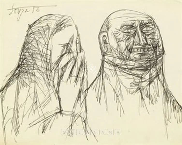 Souza, F.N. (Artist). Untitled (Grief And Laughter), 1956 | Drawing