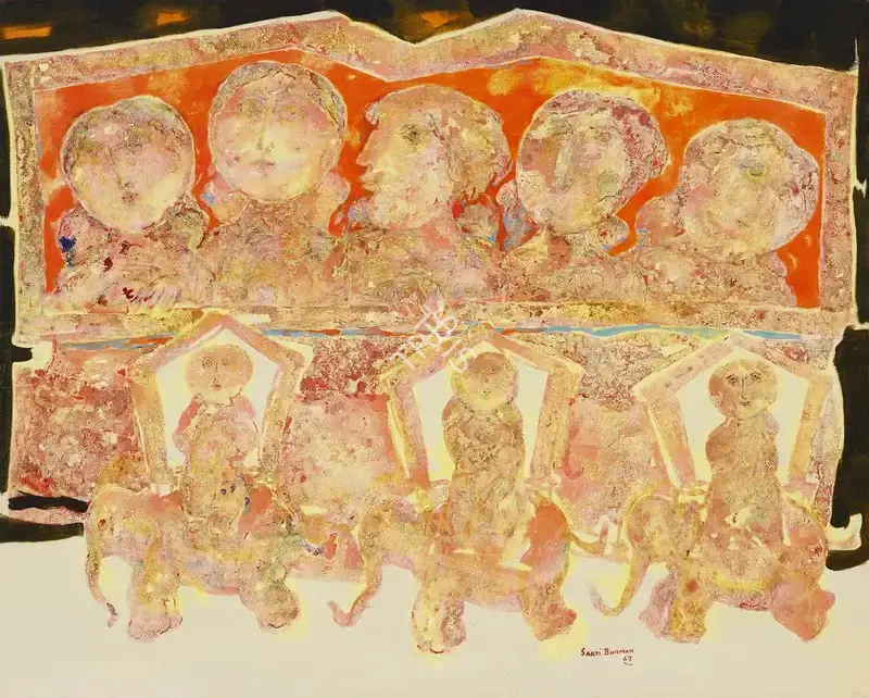 Burman, Sakti (Artist). Untitled (Elephant Parade). Oil on canvas, 1967 | Painting | FineArts | 00353690