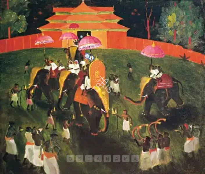 Hebbar, K.K. (Artist). Elephant Parade At Night, n.d. | Painting