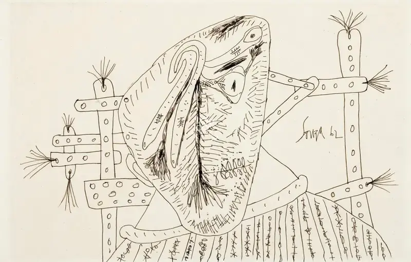 Souza, F.N. (Artist). Untitled (Seated Figure in a Tunic), 1962 | Drawing