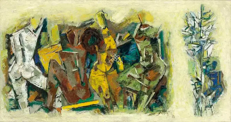 Husain, M.F. (Artist). Gopees and Krishna, 1966 | Painting