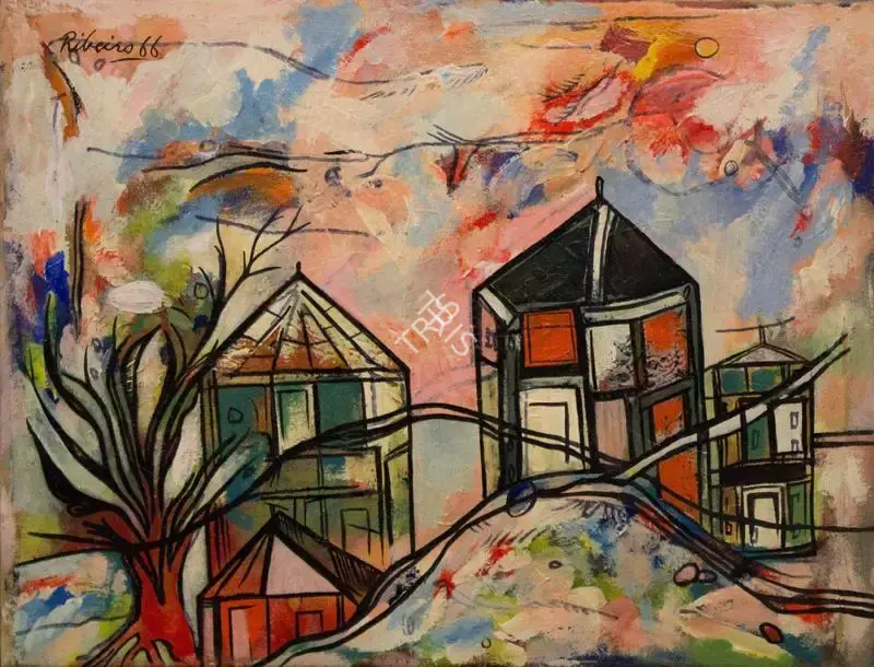 Ribeiro, Lance (Artist). Untitled (Landscape with Horses and Trees), 1966 | Painting