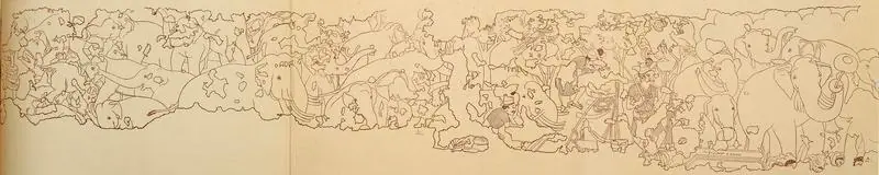 Unknown (Artist). The Bodhisattava Attacted by the Hunters. Late 2nd Century B.C. | Marg, October 1948 | Sketch | FineArts | 00673784