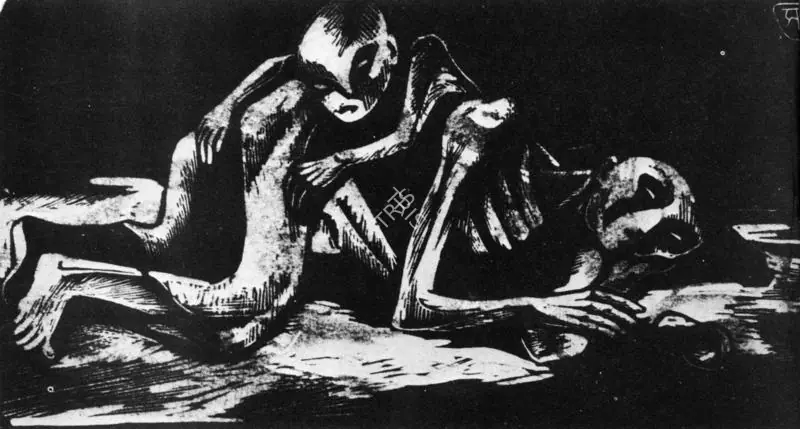 Hore, Somnath (Artist). Mother and child. Wood engraving, 1958 | Art Heritage 3, October 1983-March 1984 | Graphic Art | FineArts | 00530050