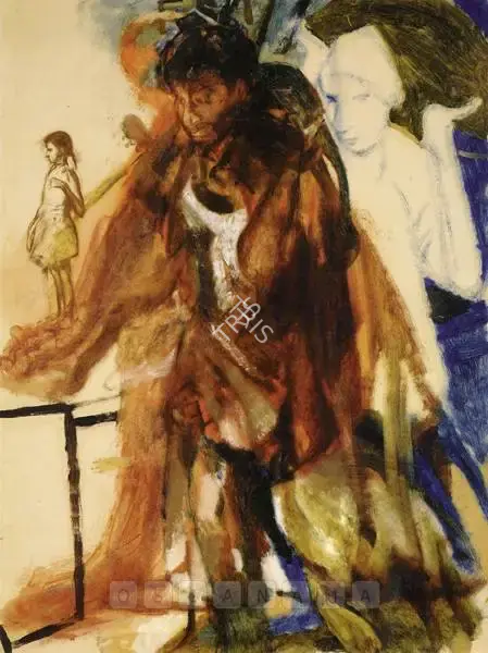 Sharma, Nataraj (Artist). 2 Figure Study (Small Girl Facing Left), 1992 | Painting