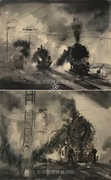 Maitra, Pradip (Artist). Locomotive Series. Watercolour on paper, 1986 | Painting | FineArts | 00599910