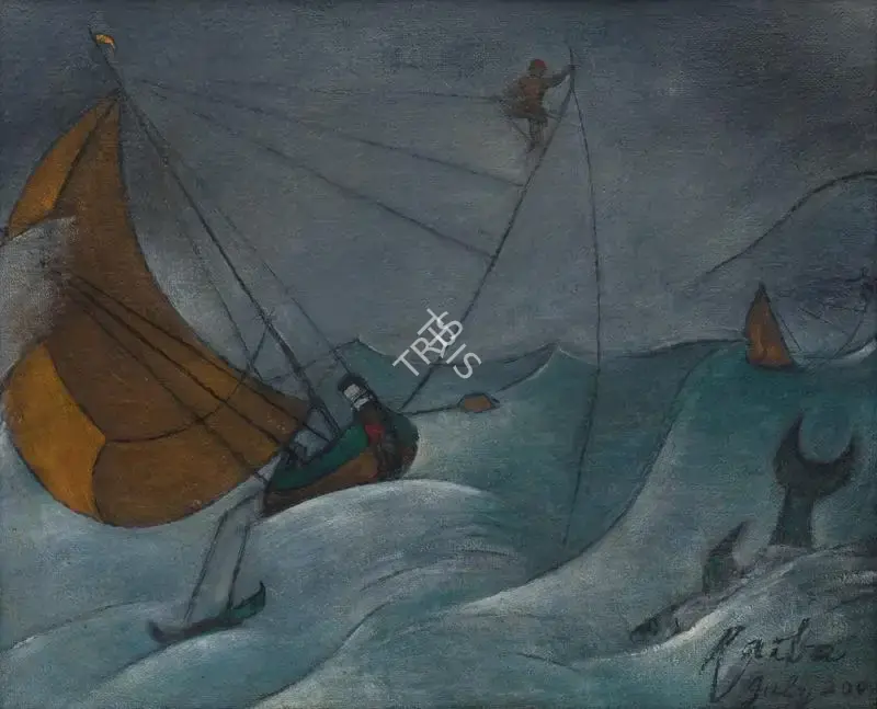 Raiba, A.A. (Artist). Shark Hunting. Oil on jute, 2005 | Painting | FineArts | 00354951