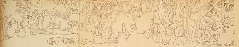 Unknown (Artist). The Hunters Watching the Bodhisattva and His Herd- Shaddanta Jataka. Late 2nd Century B.C. | Marg, October 1948 | Sketch | FineArts | 00673783