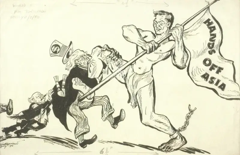 Chittaprosad (Artist). Hands Off Asia. Brush, pen and ink on paper, 1950 | Chittaprosad, 2011 | Drawing | FineArts | 00710163