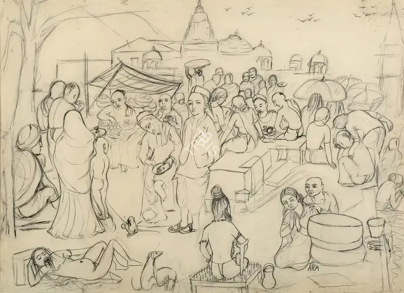Ara, K.H. (Artist). Untitled (Market Scene), n.d. | Drawing