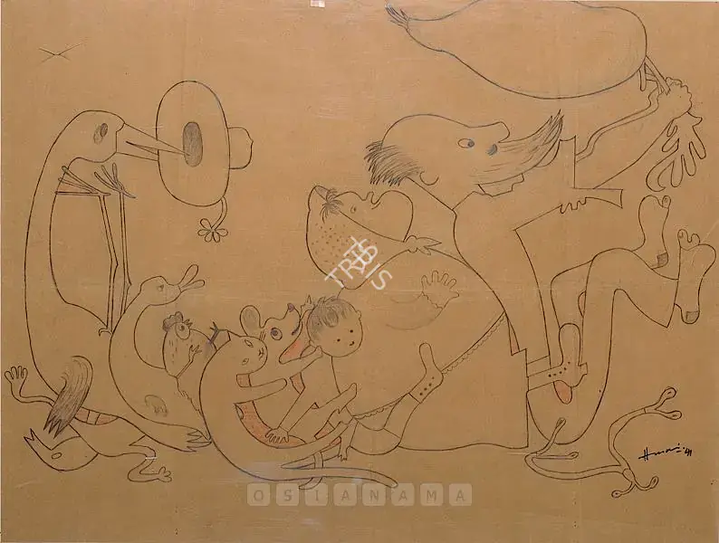 Husain, M.F. (Artist). Drawing For Furniture Design 'Fantasy Series', 1941 | Graphic Art