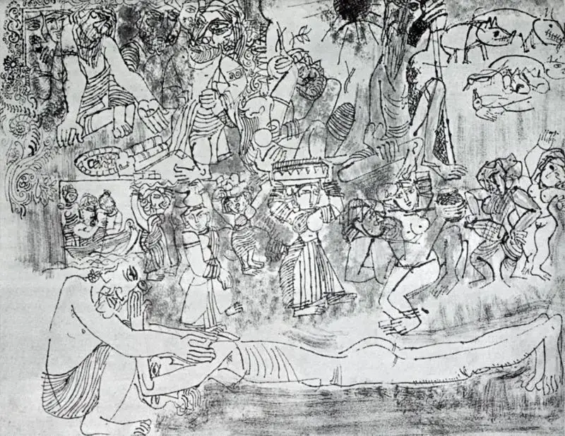Santhanaraj, A.P. (Artist). Prodigal Son. Pen & wash, n.d. | Artrends, January 1962 | Painting | FineArts | 00551136