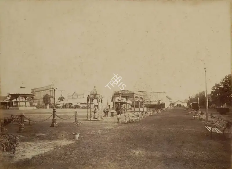 Narayan, Shew Shankar (Photographer). The Promenade and the Band Stand - From the album 'Calcutta International 1883-84 Exhibition Views'. Albumen print pasted on mount, 1883-1884 | Antiquarian Photograph | Photography | 00115314