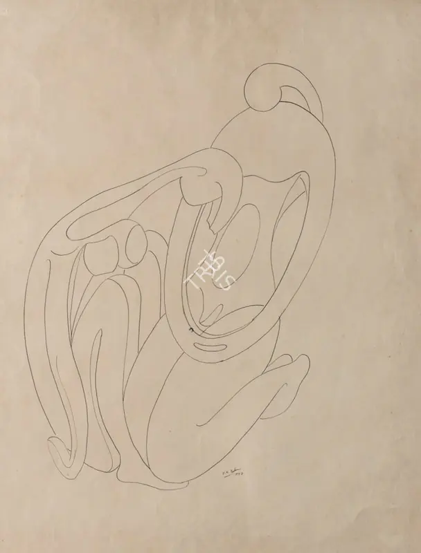 Bakre, S.K. (Artist). Untitled. Pen on paper, 1957 | Drawing | EconomicsArt | 00869485