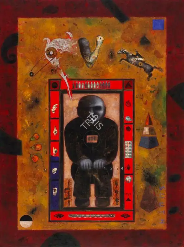 Parthan, Baiju (Artist). Chromium Breath - Primetime Embodiment. Inkjet transfer, string and acryic on canvas, 1998 | Print | FineArts | 00595830