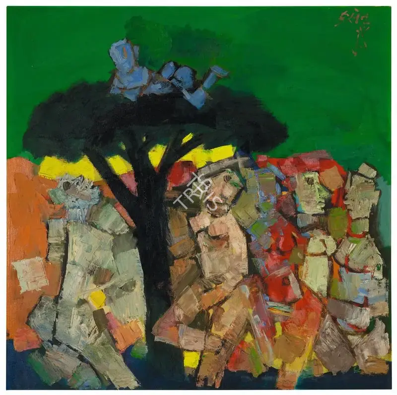 Husain, M.F. (Artist). Blue Boy on Tree Top, 1969 | Painting