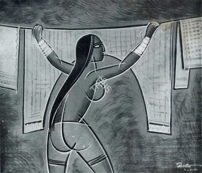 Aryan, K.C. (Artist). Hanging Out the Wash. Tempera, 07 June 1953 | Marg, September 1954 | Painting | FineArts | 00674663