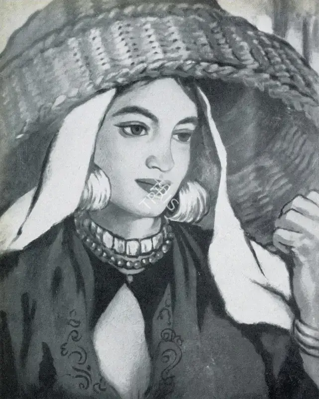 Satwalekar, Madhav (Artist). A Maiden in the Market. n.d. | Marg, December 1953 | Painting | FineArts | 00674000