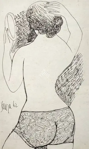 Souza, F.N. (Artist). Woman Holding A Mirror. Ink, 1962 | Drawing | FineArts | 00376015