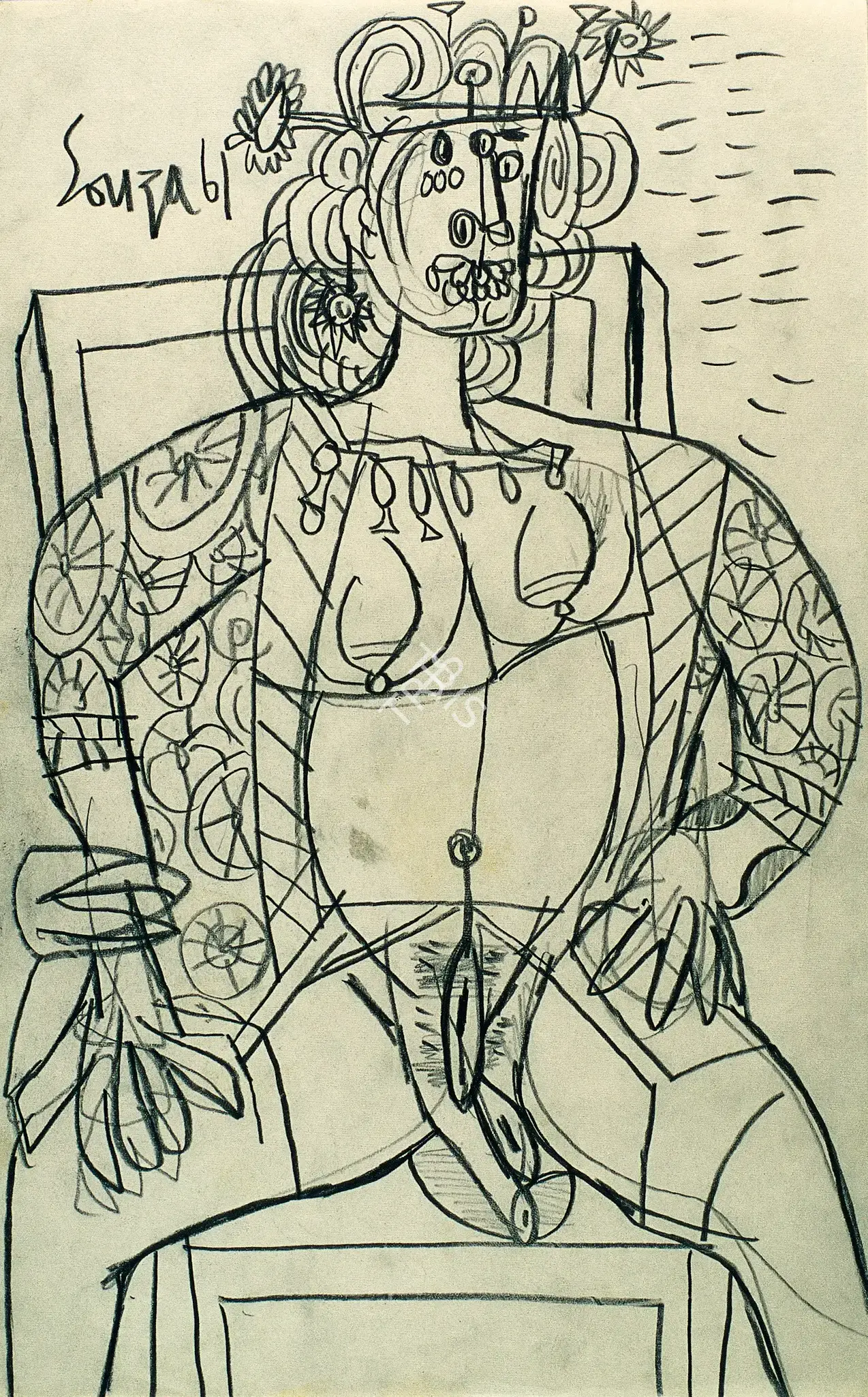 Souza, F.N. (Artist). Queen, 1961 | Drawing