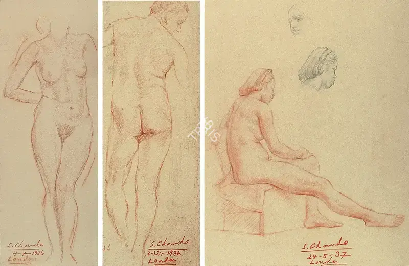 Chavda, Shiavax (Artist). Nude Series; Woman and Head Studies, 1937 | Drawing