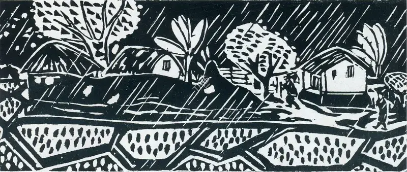 Mittal, Jagdish (Artist). Rain and Fields, n.d. | Graphic Art
