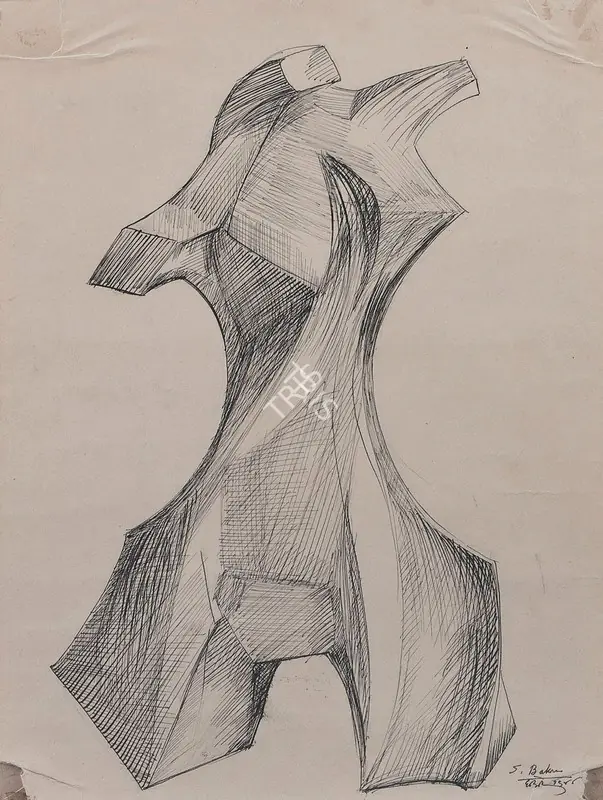 Bakre, S.K. (Artist). Untitled. Pen and ink on paper pasted on card, 1946 | Drawing | FineArts | 00646272
