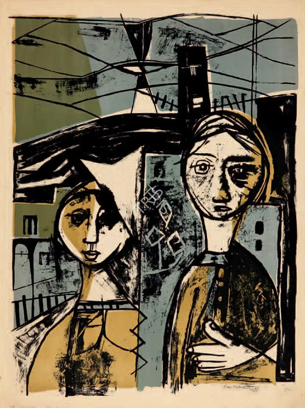 Ramkumar (Artist). Untitled (Two Sisters). Lithograph in colour, Edition 7/70, 1958 | Graphic Art | FineArts | 00645524