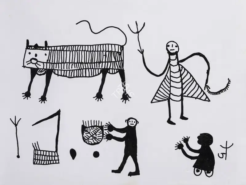 Baiga, Jodhaiya Bai (Artist). Pandit with Sword and Trishul, 2022 | Painting