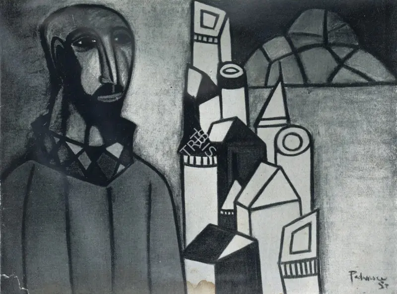 Padamsee, Akbar (Artist). Man and City. Oil, 1953 | Marg, June 1954 | Painting | FineArts | 00674626