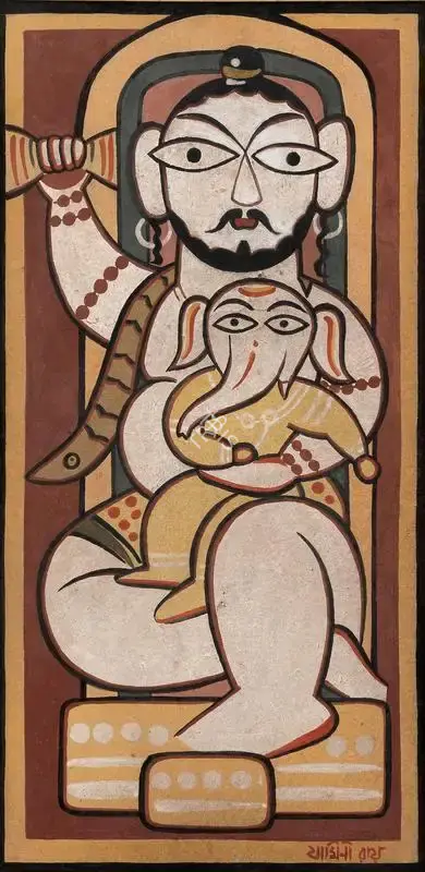 Roy, Jamini (Artist). Untitled (Shiva and Ganesh), n.d. | Painting