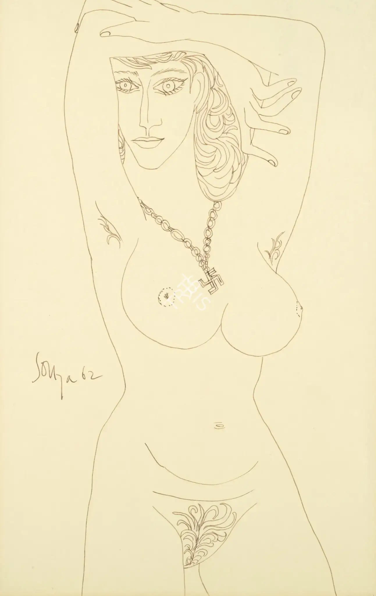 Souza, F.N. (Artist). Untitled (Standing Female Nude), 1962 | Drawing