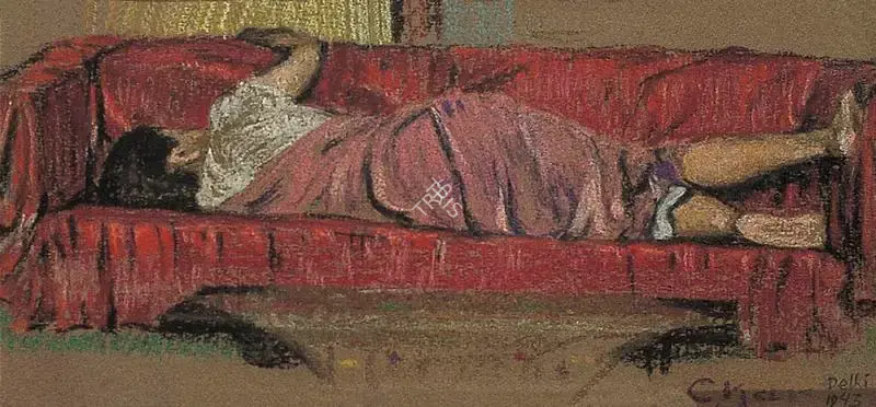 Kar, Chintamoni (Artist). Sleeping Woman On A Sofa. Pastel on paper, 1943 | Drawing | FineArts | 00371922