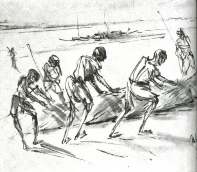 Misra, Hemanta (Artist). Fishermen. n.d. | Marg, December 2022 - March 2023 | Drawing | FineArts | 00675362
