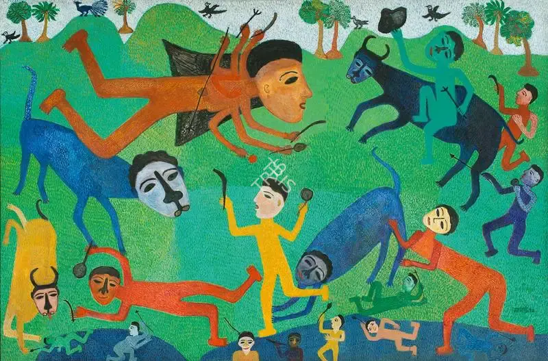 Parekh, Madhavi (Artist). Flying Goddess. Acrylic on canvas, 1992 | Painting | FineArts | 00642124