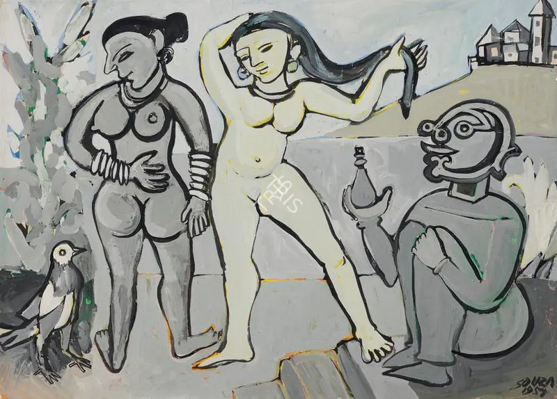 Souza, F.N. (Artist). Untitled (Lady with Attendants), 1951 | Painting