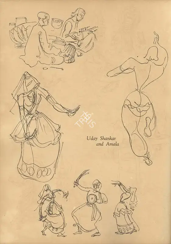 Chavda, Shiavax (Artist). Uday Shankar and Amala. n.d. | Marg, July 1951 | Drawing | FineArts | 00673869