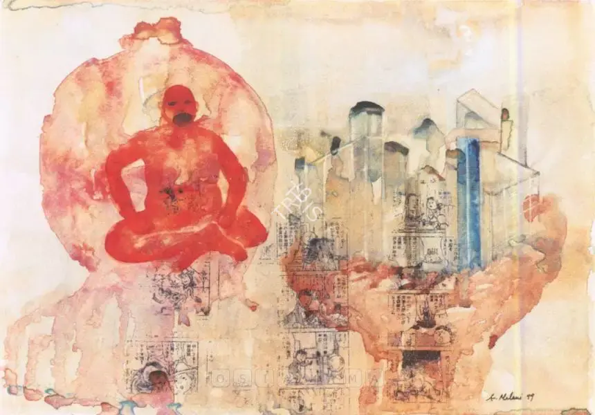 Malani, Nalini (Artist). Red Balloon. Ink and watercolour on paper, 1999 | Painting | FineArts | 00598754