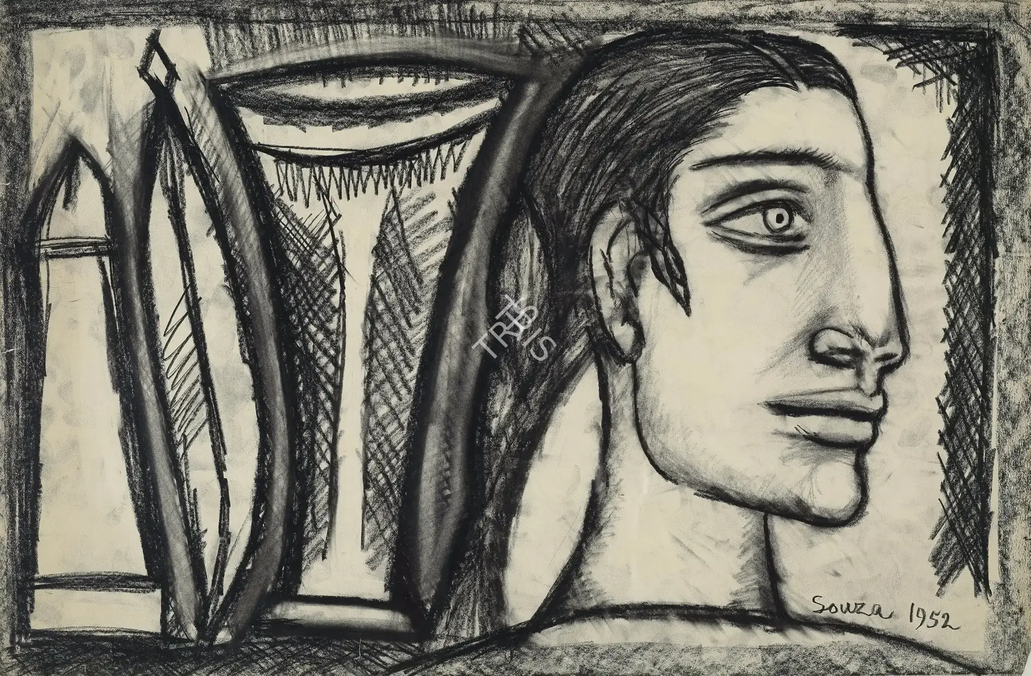Souza, F.N. (Artist). Untitled (Woman in Profile), 1952 | Drawing