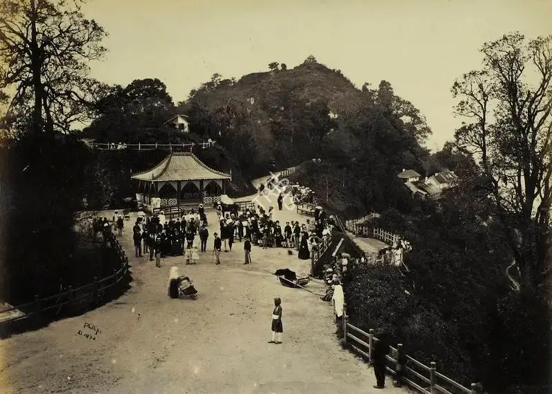 Attributed, Robert Phillips (Photographer). Hill Station with Band, Shimla. Albumen print pasted on mount, n.d. | Antiquarian Photograph | Photography | 00115729