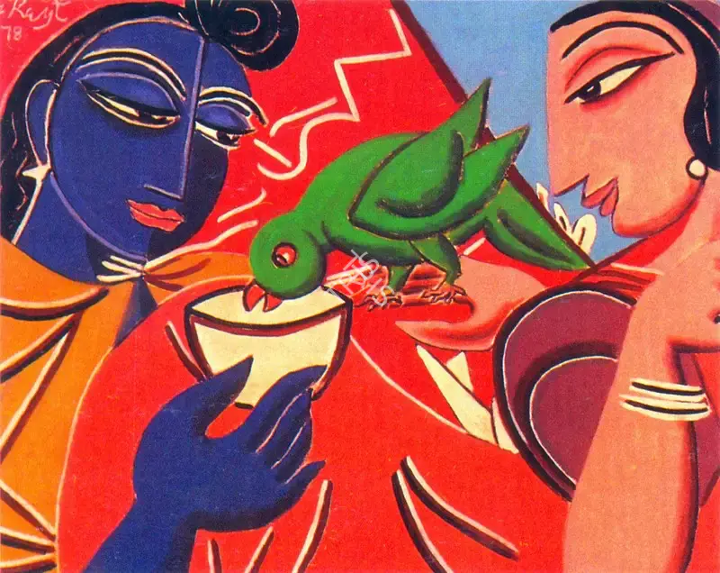 Keyt, George (Artist). Krishna With Parrot, 1978 | Painting